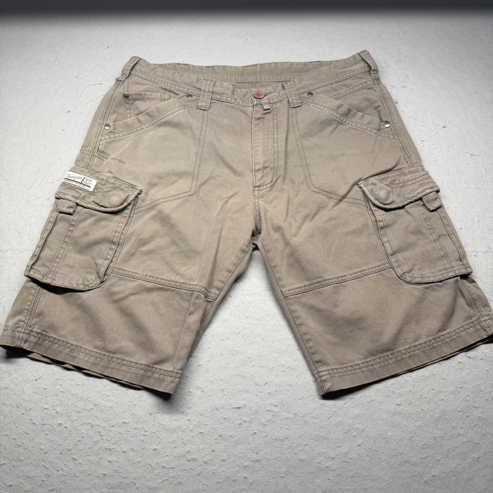 Wrangler Cargo Shorts Mens 36 Khaki Tan Vintage Quality Cotton Utility Outdoor